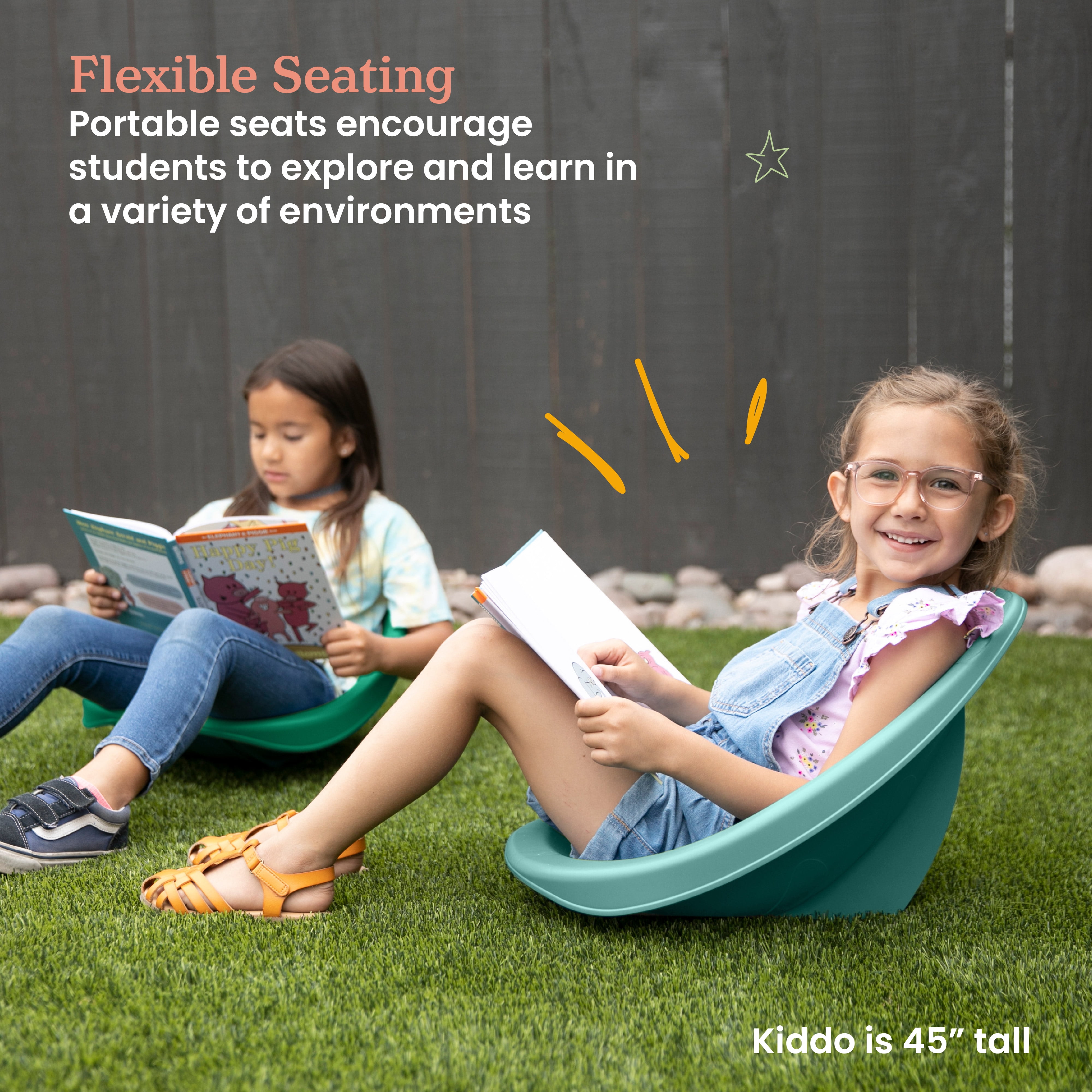 ECR4Kids Plastic Leaf Scoop Floor Rocker Seat, Classroom Furniture, Contemporary, 6-Piece