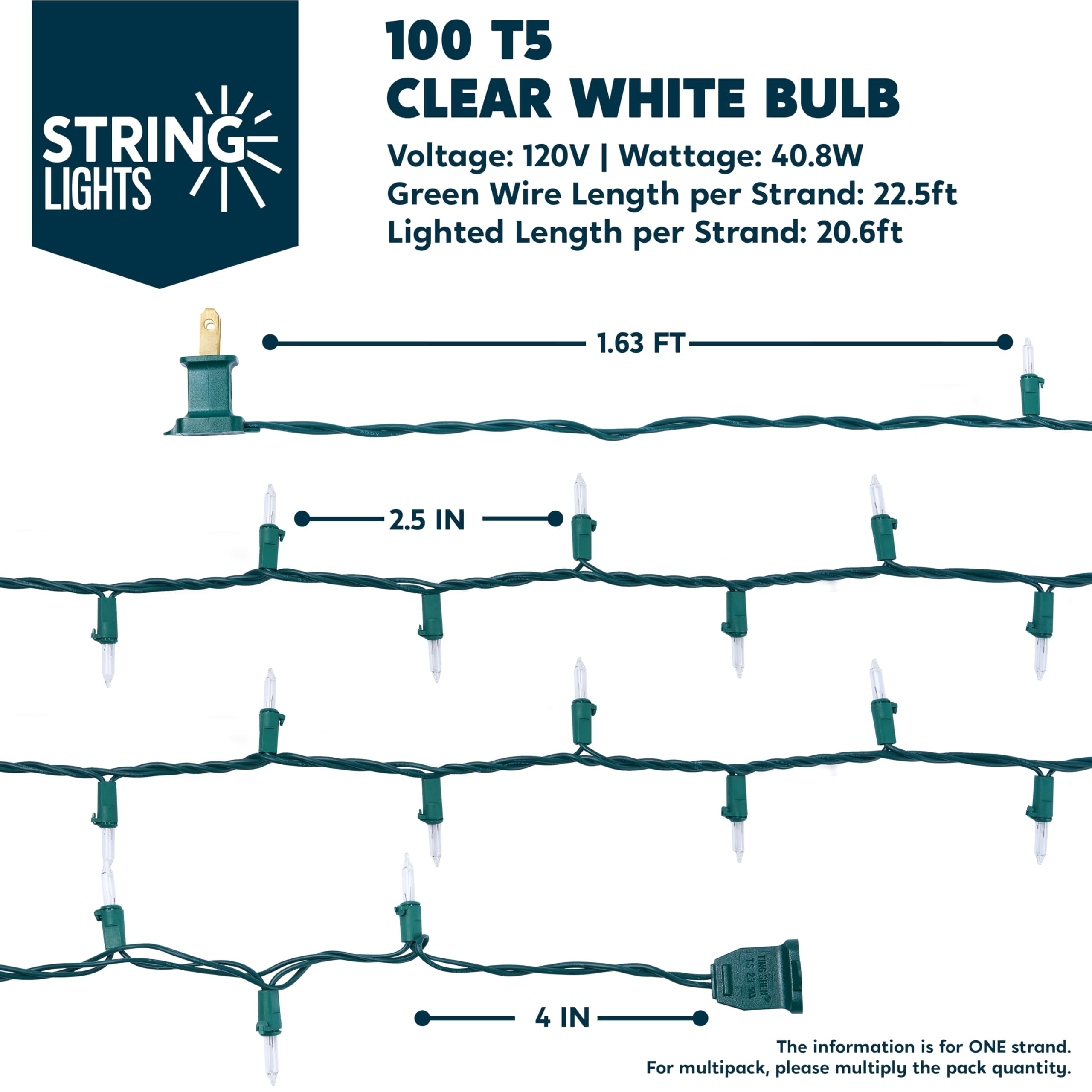 Joiedomi 300-Light Clear LED Christmas String Lights, 67.5ft, 2.5" Spacing