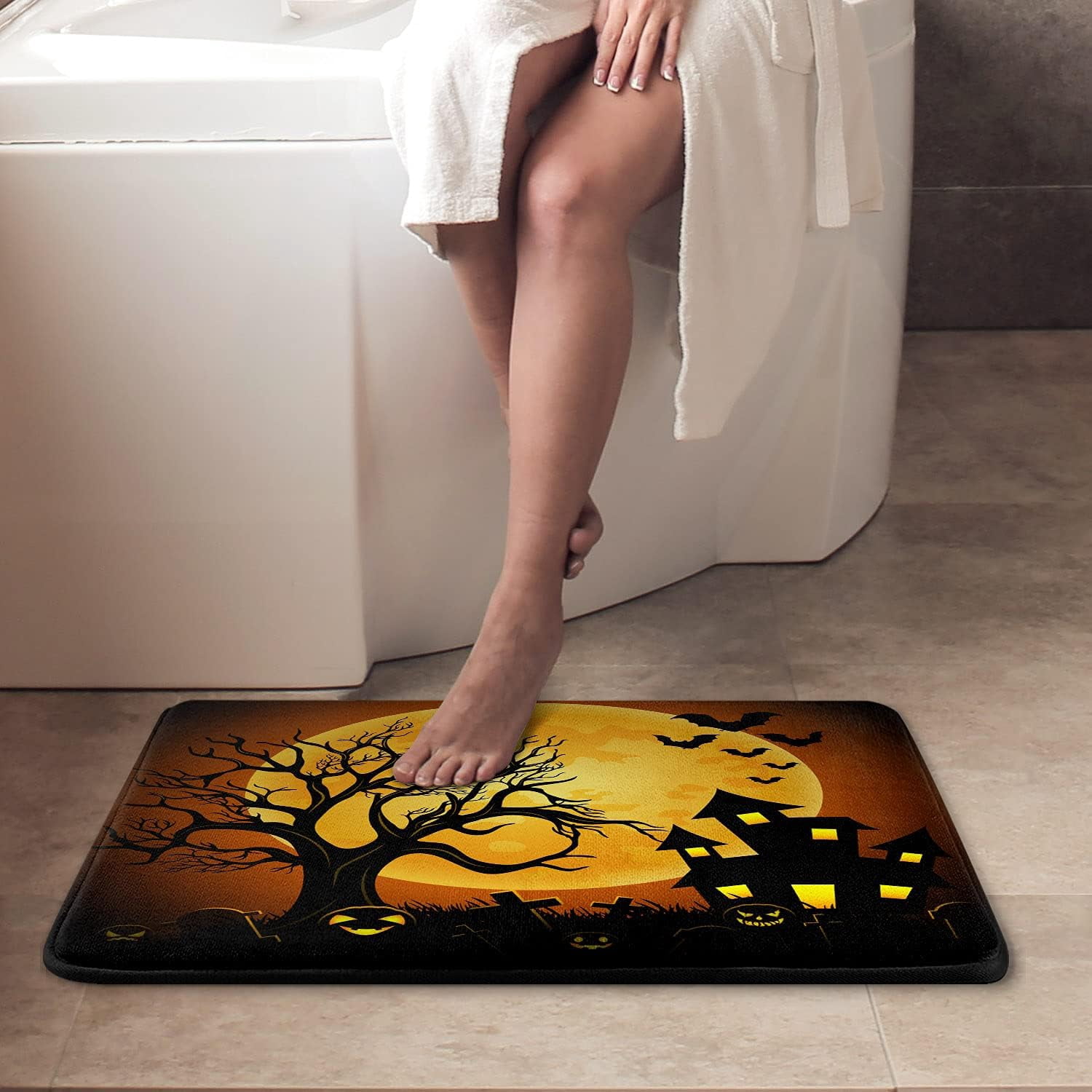 Halloween Bath Mat for Bathroom, Bathroom Mats Rugs No Silp, Halloween Bathroom Decorations 18x30 Inches for Home Kitchen Bedroom