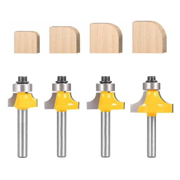 Roundover Router Bit Set,4pcs Router bit Set,1/4 inch Shank,Radius in 1/8", 1/4", 3/16", 5/16",Bearing Guide for Rounding Edge bit