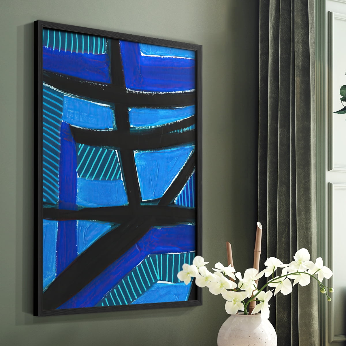 Involved Blues I Framed Print in Black Solid Wood Framed Print No Nail Hanging