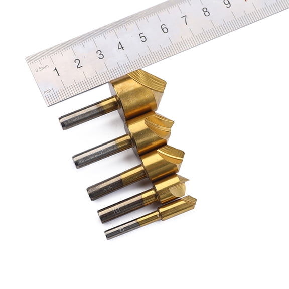 COMPUKAS 5-Piece Steel Countersink Chamfer Drill Bit Set for Metal Hole Chamfering and Steel Finishing