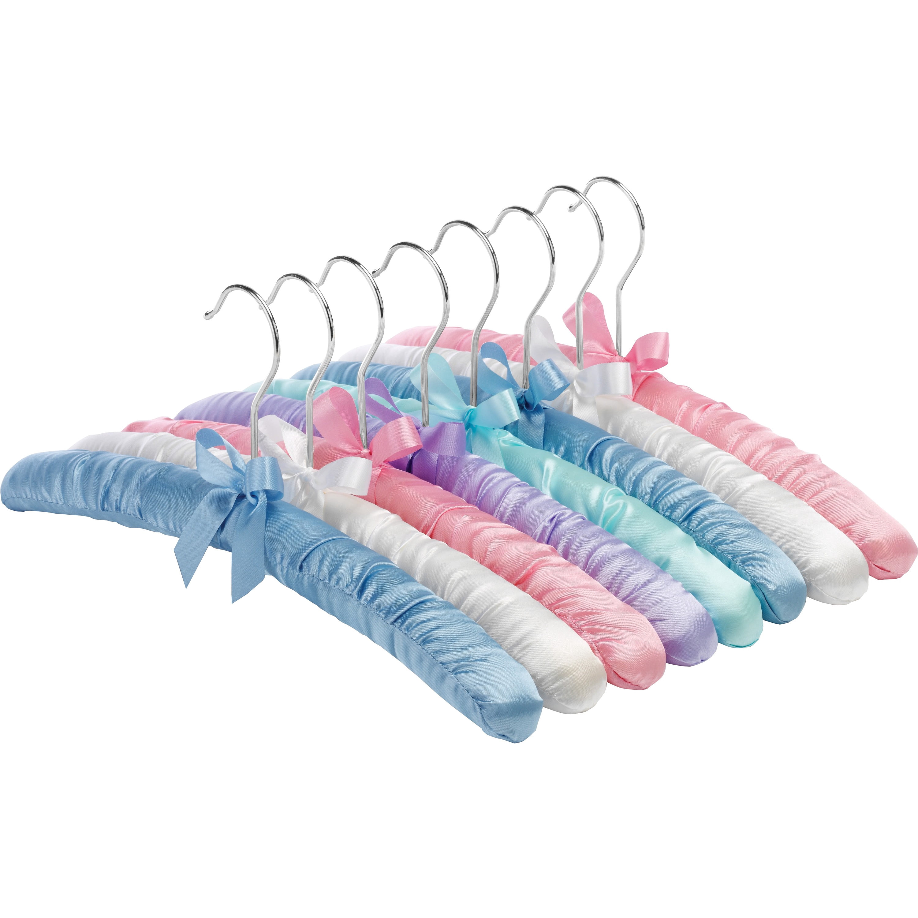 Whitmor Anti-Slip Satin Padded Metal and Fabric Clothing Hangers, 8 Pack, Pastel Colors, Adult Size