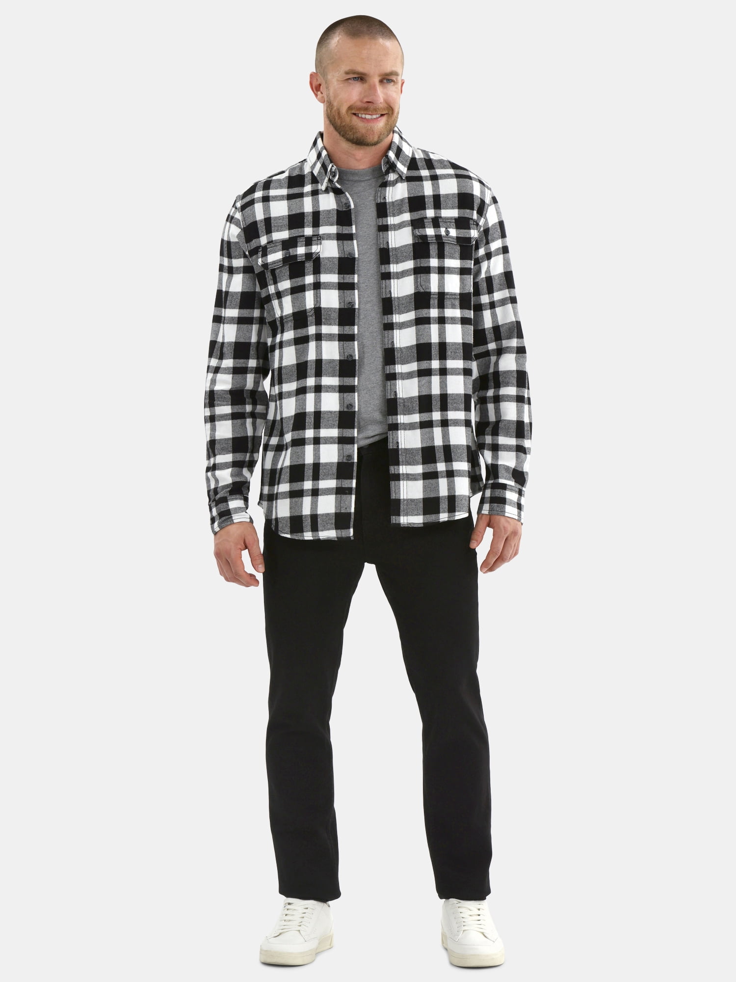 George Men's & Big Men's Relaxed Fit Double Pocket Flannel Shirt, Sizes XS-3XLT