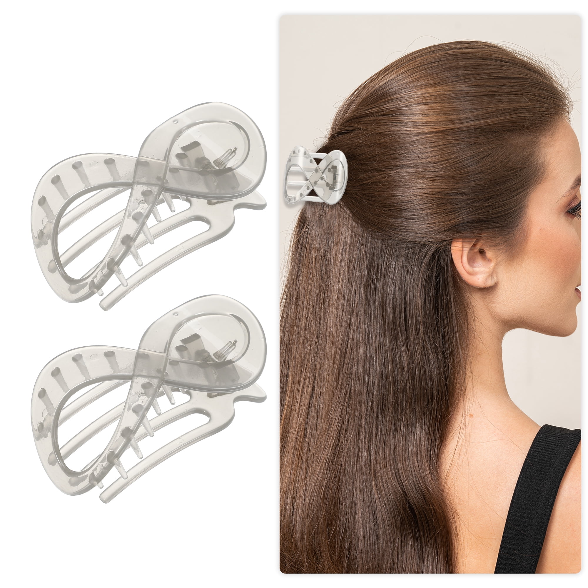 Unique Bargains 2Pcs Plastic Hair Claws Hair Barrettes for Women Light Gray