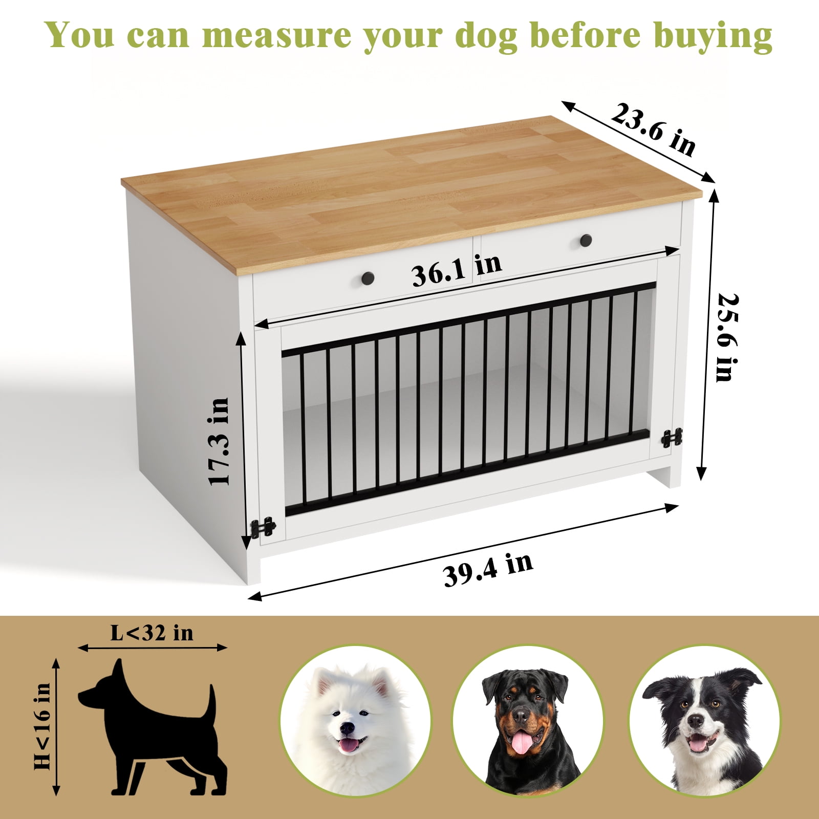 TIME RAY Dog Crate Furniture for Large Dog,Dog Cage Furniture with Upward Flapping Crate Door and 2 Storage Drawer