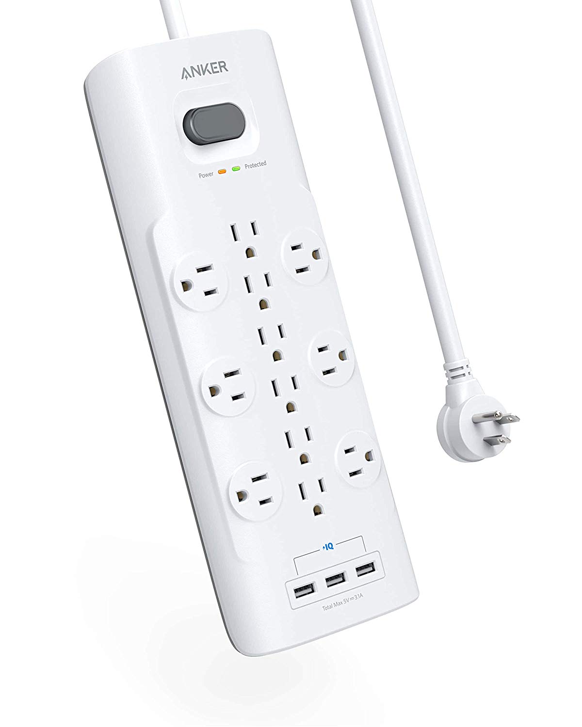 Anker Power Strip Surge Protector, 12 Outlets & 3 USB Ports with Flat