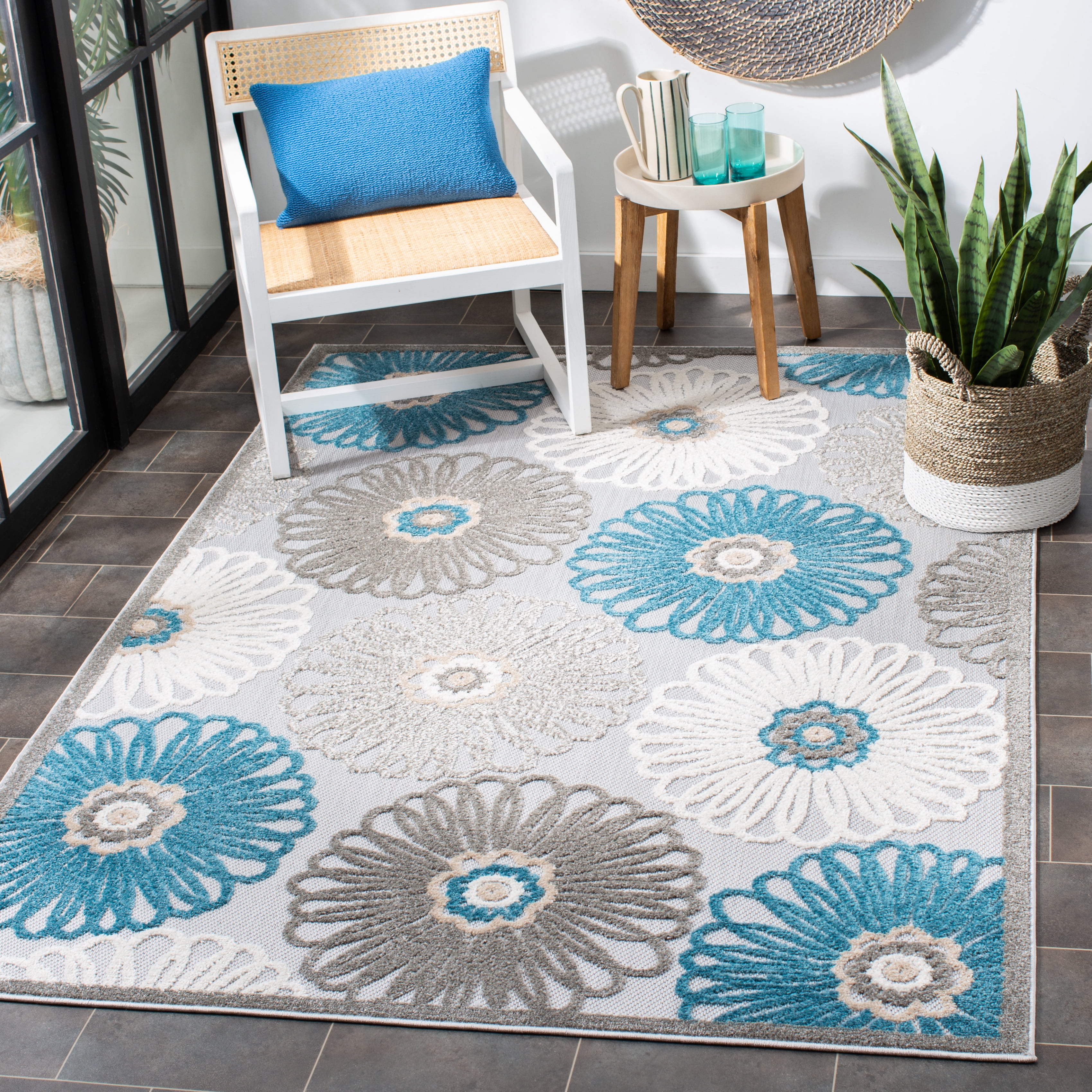 SAFAVIEH Cabana Anuki Beige/Blue 2'2"X9' Runner Indoor/Outdoor Area Rug Beige/Blue, 4'5" x 6'5"