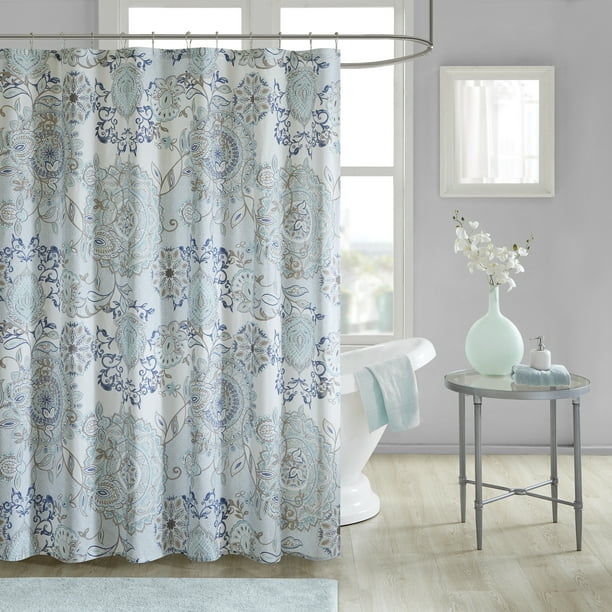 Cotton Percale Printed Shower Curtain, Chambery Cotton Shower Curtain