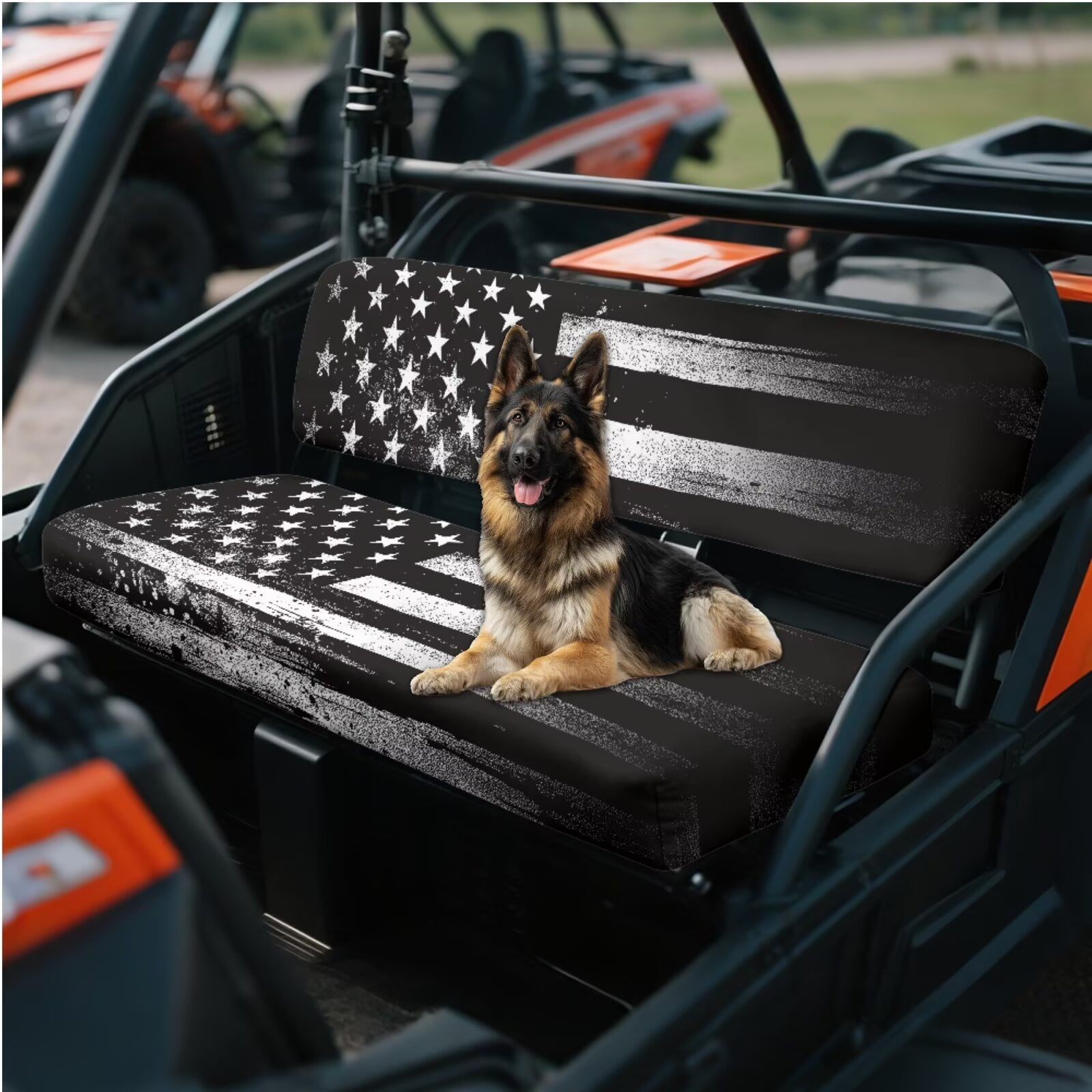 Uorisanigo UTV Seat Cover, Full Protection Seat Cover Fit for Mule 3000 3010 3020 4000 4010 2001-2024, Easy to Install & Clean Black and White American Flag Mule Padded Protector Cushion