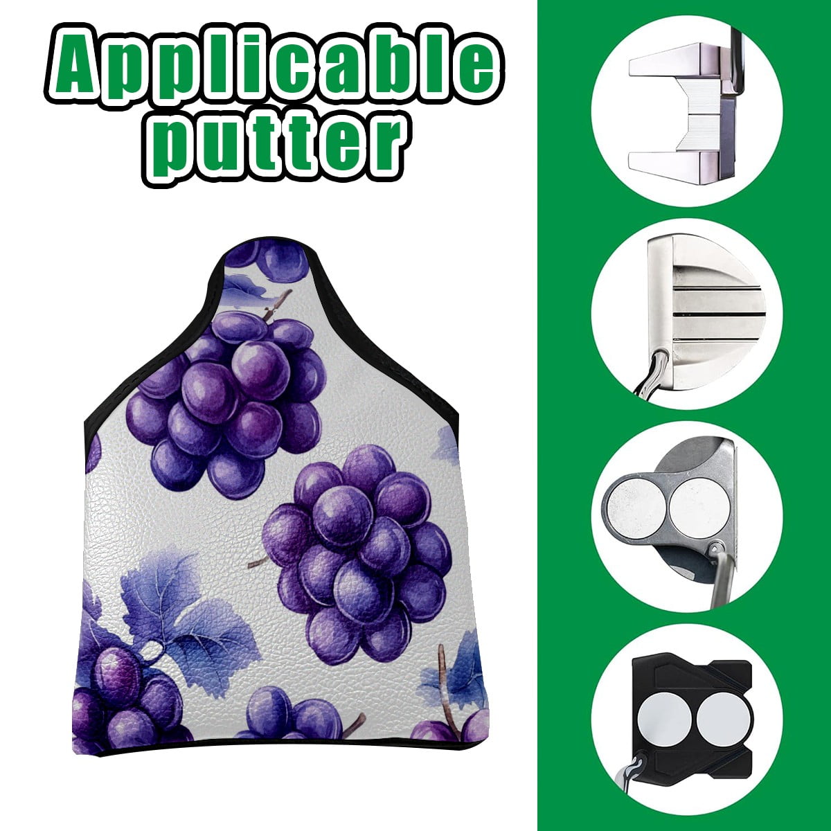 Golf Mallet Putter Cover Premium Leather Waterproof Golf Putter Head Cover with Magnetic Closure Grape
