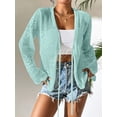 thumbnail image 3 of Womens Casual Cardigan Beach Long Sleeve Hollow Out Tie-Front Crochet Cardigan  Blue M, 3 of 5