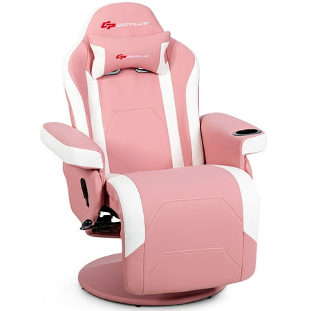 UPC: 7335695794716 | Goplus Massage Gaming Recliner Reclining Racing Chair Swivel w/Cup Holder & Pillow Pink