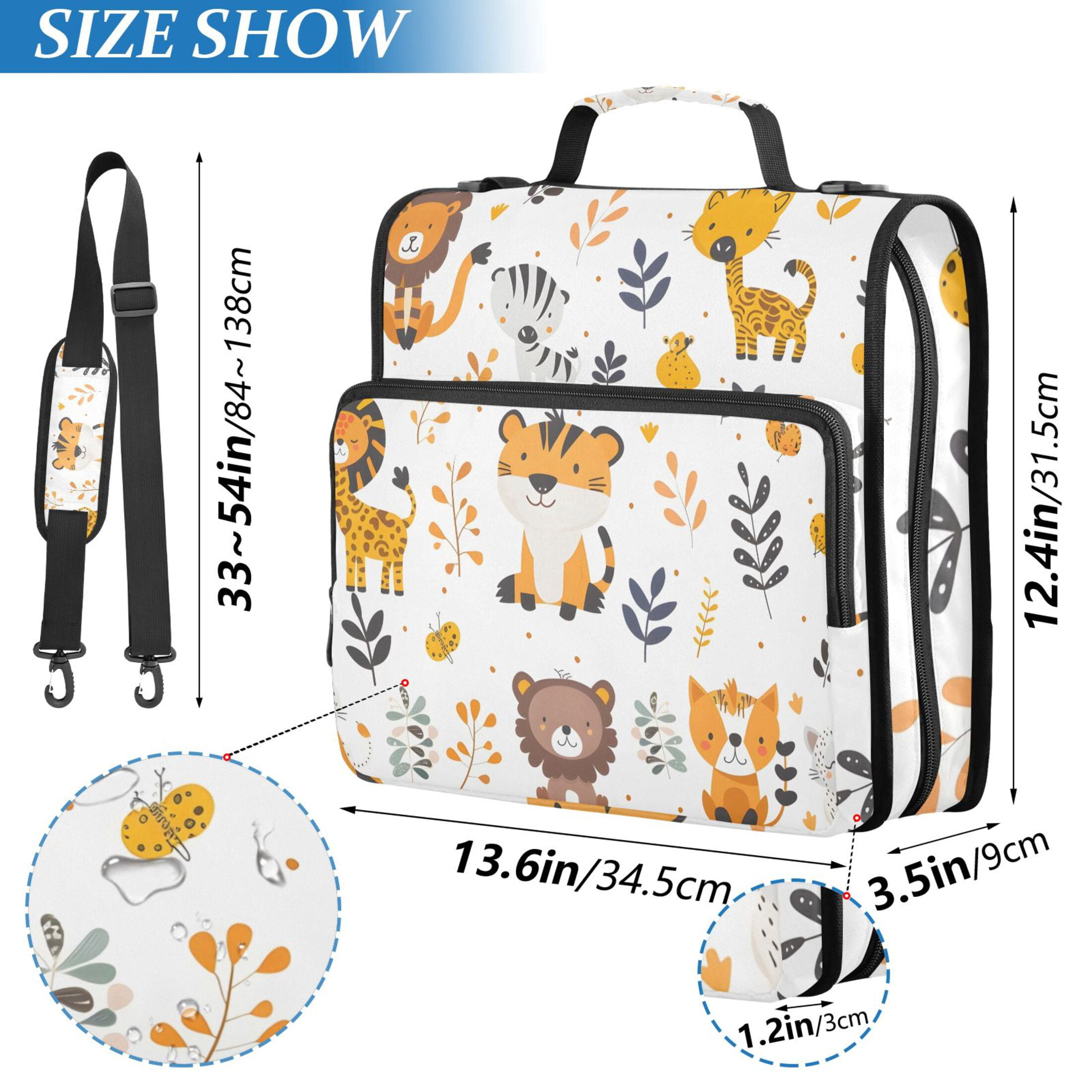 3 Ring Zipper Binder with Shoulder Strap Waterproof Trapper Keeper 2 Inch D-Ring 500 Sheets Capacity Cute Lion Giraffes Leaf Tiger