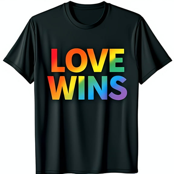 Rainbow LOVE WINS Graphic Black T-Shirt Casual Short Sleeve Tee