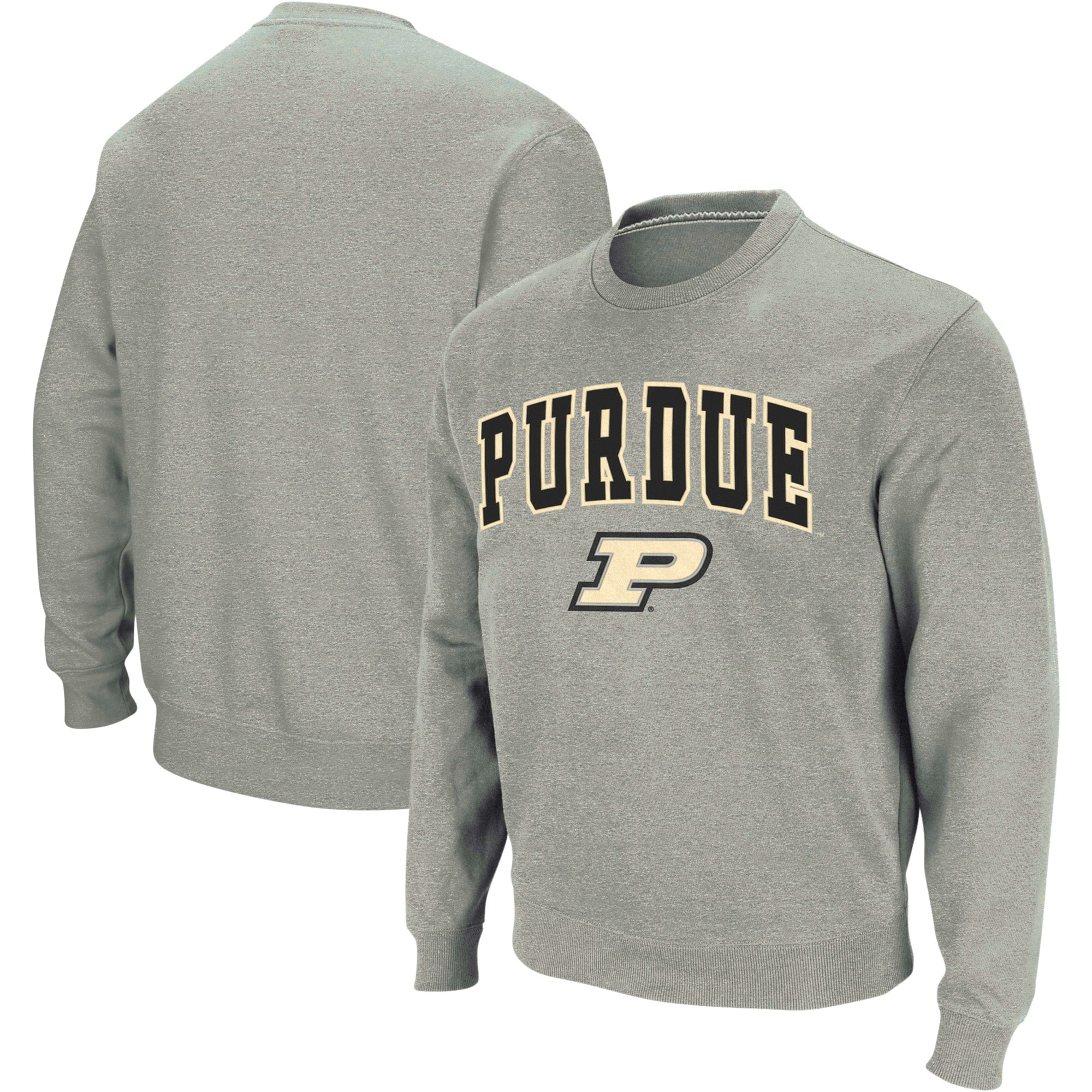 Men's Colosseum Heather Gray Purdue Boilermakers Arch & Logo Crew Neck ...