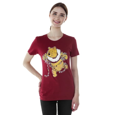 - Juniors Winnie The Pooh Christmas Lights T-Shirt Red Burgundy