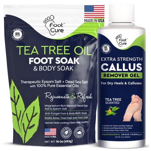 FootCure Tea Tree Foot Soak & Callus Remover Gel Kit - Remove Calluses with Epsom Salts, Callus Remover Gel for Dry Cracked Heels