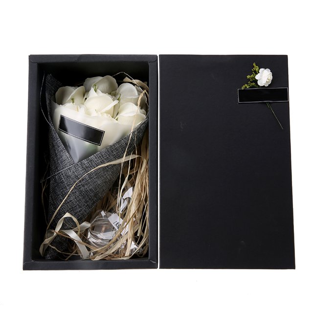 Jabón fragante, pétalos, flores, luces de hadas, decoración de la habitación, regalo para las madres de San Valentín (rosa blanca)