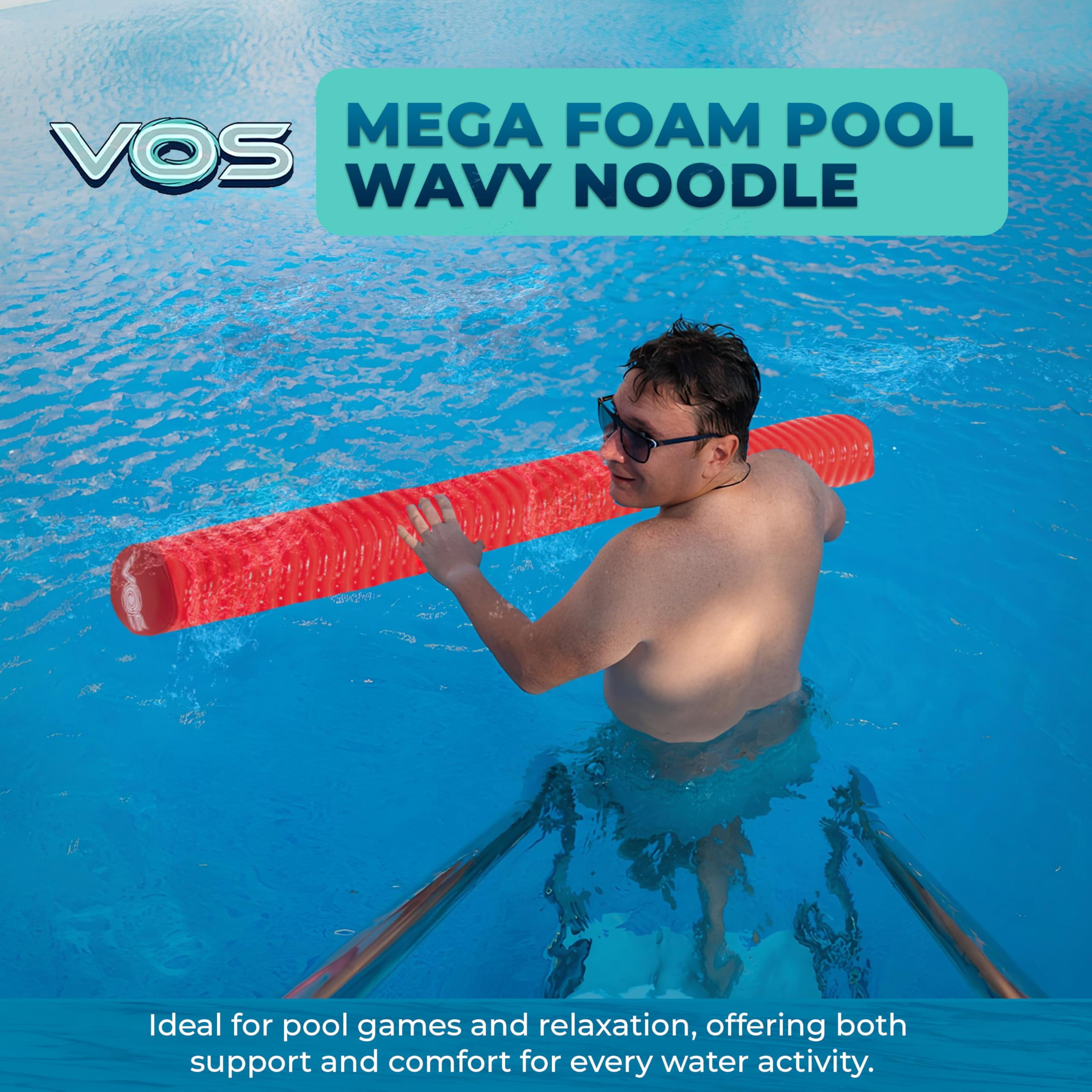VOS Mega Noodle Premium Foam Pool Noodles for Swimming & Floating – 4Pc Pack | Outdoor Water Float/Lake Float for Adults – Rave Red