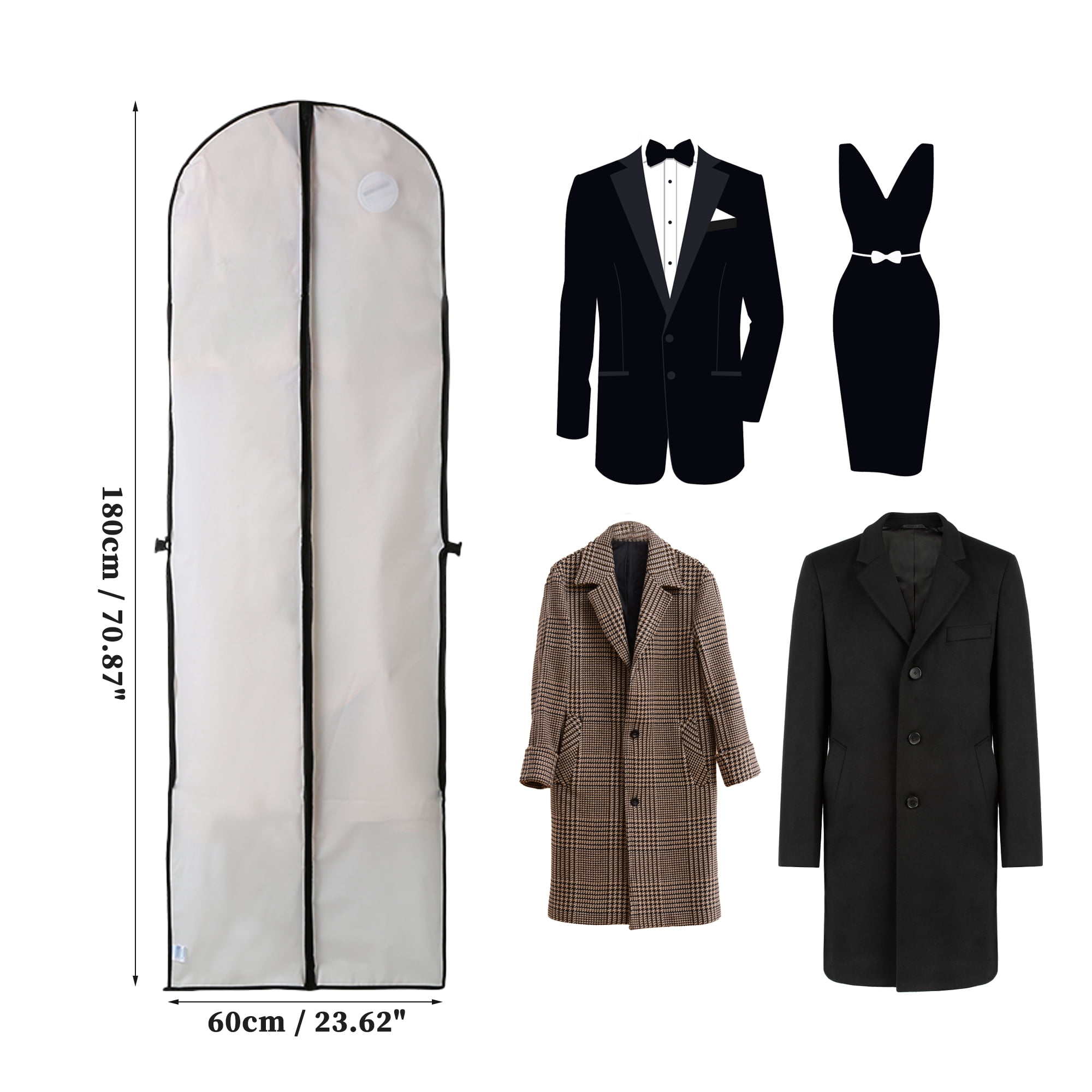 Unique Bargains Garment Bags, PEVA Clothes Cover Bags with Handle White 23.6"x70.9"