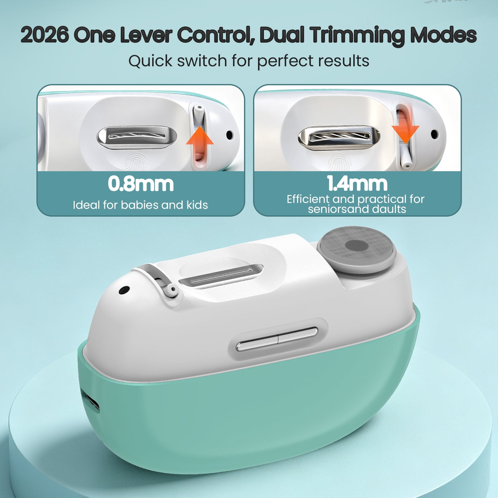 Electric Nail Clipper for Seniors, 2 Opening Sizes for Thick and Thin Nails, Fast & Safe Trimming Mint Green