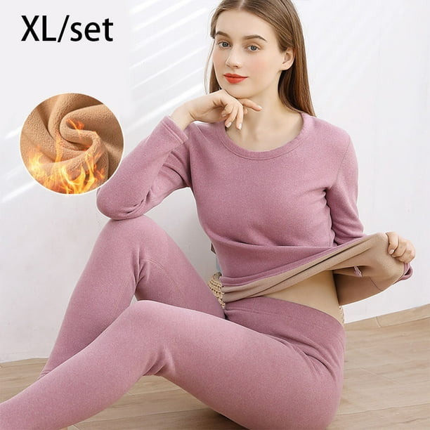 Women Thermal Underwear Winter Warm Thicken Cold Weather Elastic Long  Bottom Top Two Piece Sets Lingerie Shaping Clothing Purple/Set/XL