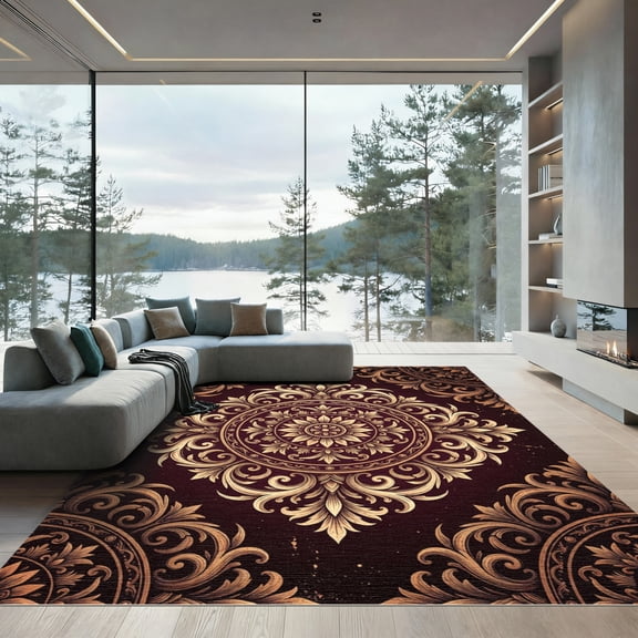 ODIKA 6' x 9' Machine Washable Non-Slip Area Rug, antique floral High Traffic Rug, Red, 1293801