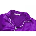 thumbnail image 2 of Beezizac Satin Pajamas for Girls -Dark Purple Cute Silky Short Sleeves & Pants Sleepwear PJ Set Size 12, 2 of 7