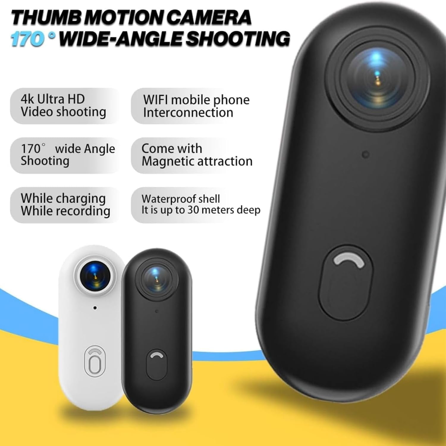 Caméra D'action Skypro 4K - Mini Caméra POV étanche, Clip Magnétique Et Fixation 360° - Pour Vélo, Moto, Sports Et Voyages (Blanc) - 3