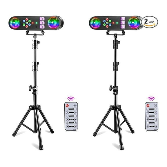 DJ Lights with Stand,5 in 1 Dj Lights for Parties Disco Stage Party Light Set with Sound Activated Control, UV,Strobe, Dyeing, Led Par Light and Pattern Lighting for Bar Wedding Christmas-2PC