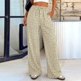 thumbnail image 3 of Yungyresw Gingham Pants Women Elastic Drawstring Waist Lightweight Casual Pants Straight Wide Leg Plaid Lounge Trousers Deep Green L, 3 of 8