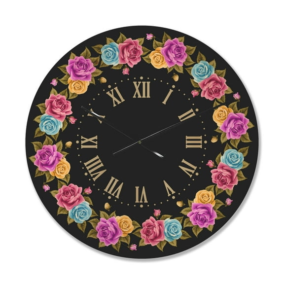 Designart 'Colorful Shabby Chic Vintage Roses' Farmhouse Wood Wall Clock