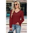 thumbnail image 5 of Women'S Sweaters Casual V-Neck Long Sleeve Sweaters Loose Solid Fall Tops Pullover Sweater Red M, 5 of 7