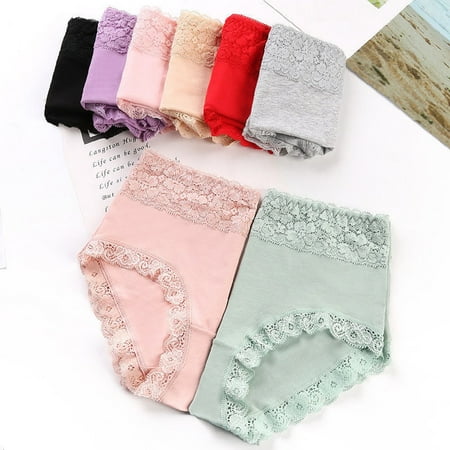 

rygai Women Panties Breathability Elasticity Sweat-absorbent Non-pilling Mid Waist Comfortable Wrap Lace Panties Inner Wear Supply Black M