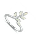 thumbnail image 4 of CHOOSE YOUR COLOR White Simulated Opal Branch Tree Leaf Wide Ring .925 Sterling Silver Band CZ Female Size 9, 4 of 4