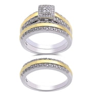 Forever Bride Princess Diamond & Sterling Silver Gold-Plated Wedding Trio Set