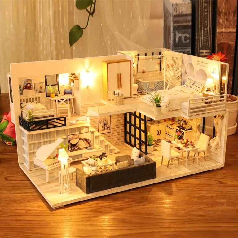 CUTEBEE Dollhouse Miniature with Furniture, DIY Dollhouse Kit Plus Dust  Proof and Music Movement, 1:24 Scale Creative Room Idea M21