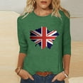 thumbnail image 3 of WREESH Womens Great Britain Uk Flag T-Shirts Casual 3/4 Sleeve T-Shirts Round Neck Cute Tunic Tops Basic Graphic Tees Blouses Loose Fit Pullover Olive Green, 3 of 5