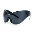 thumbnail image 4 of Oversized High Temple Wrap Around Shield Rimless Futurism Sunglasses Black, 4 of 8