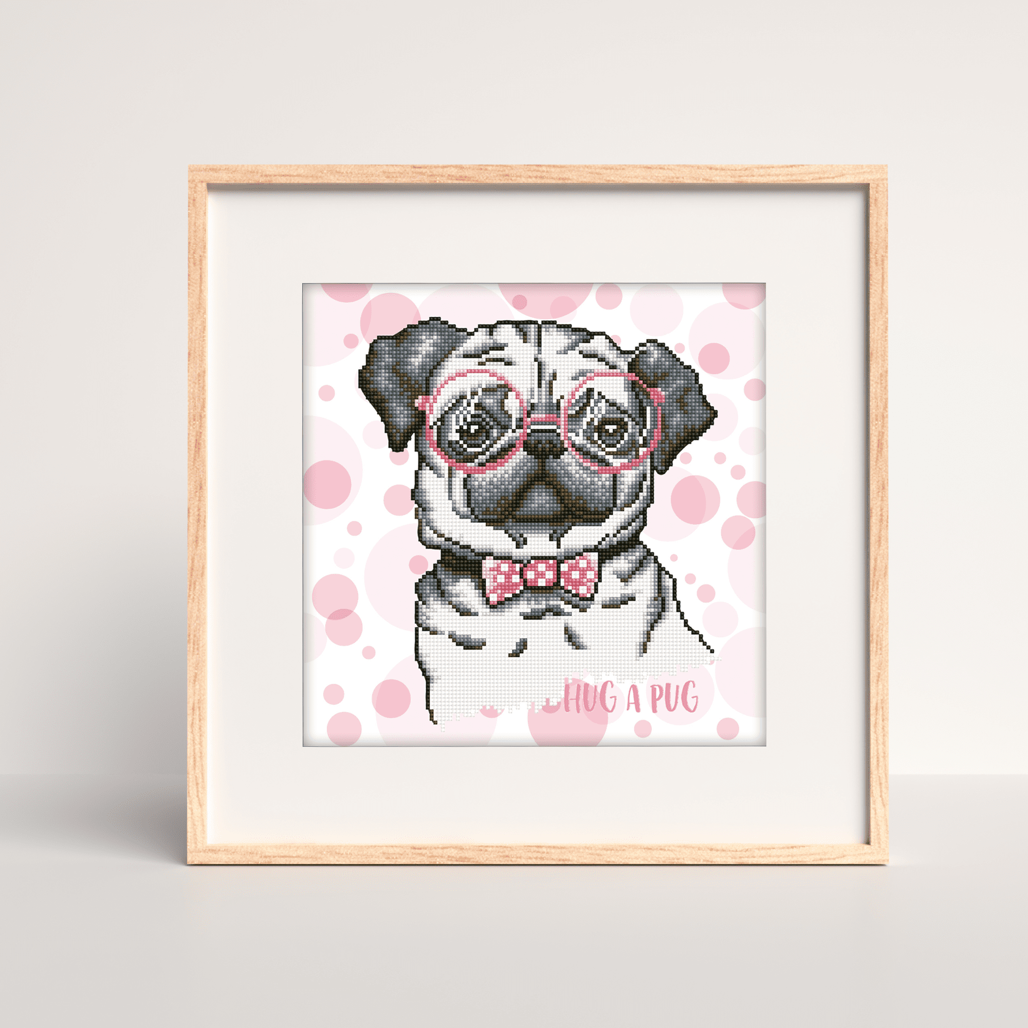 Diamond Dotz Hug A Pug with Frame Dog Diamond Painting Kits for Adults - Diamond Art Kits a Relaxing Creative Craft Kit with Dotz Gems 13.7"x13.7"