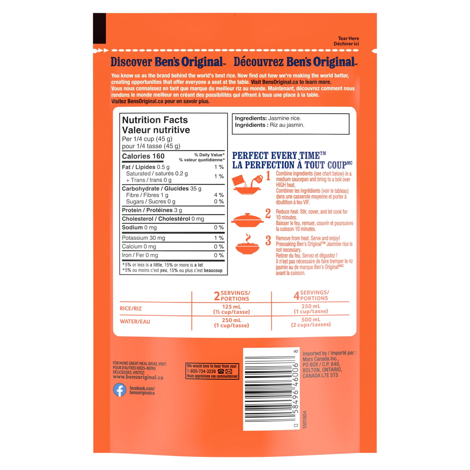 BEN'S ORIGINAL riz au jasmin, sac de 460 g La perfection à tout coupMC