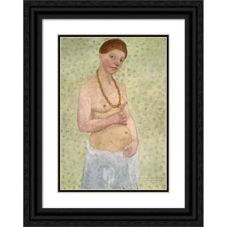 Paula Modersohn-Becker 18×24 Black Ornate Framed Double Matted Museum Art Print Titled: Self-Portrait on the 6th Wedding Anniversary (1906)