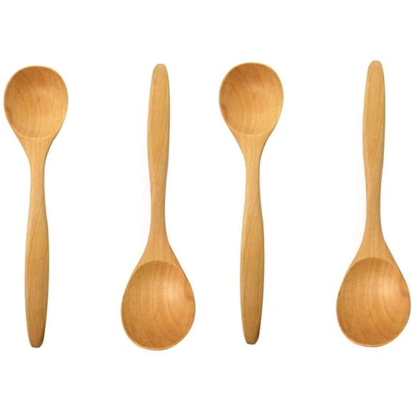 4PCS Wooden Eating Spoons Teaspoons Soup Spoons Tablespoons for Dinner Salad Desserts Chips Snacks Cereal Fruit