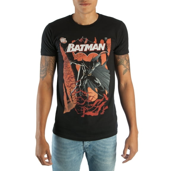 Classic Batman DC Comic Book Cover Artwork Men's Black Graphic Print Cotton T-Shirt Medium