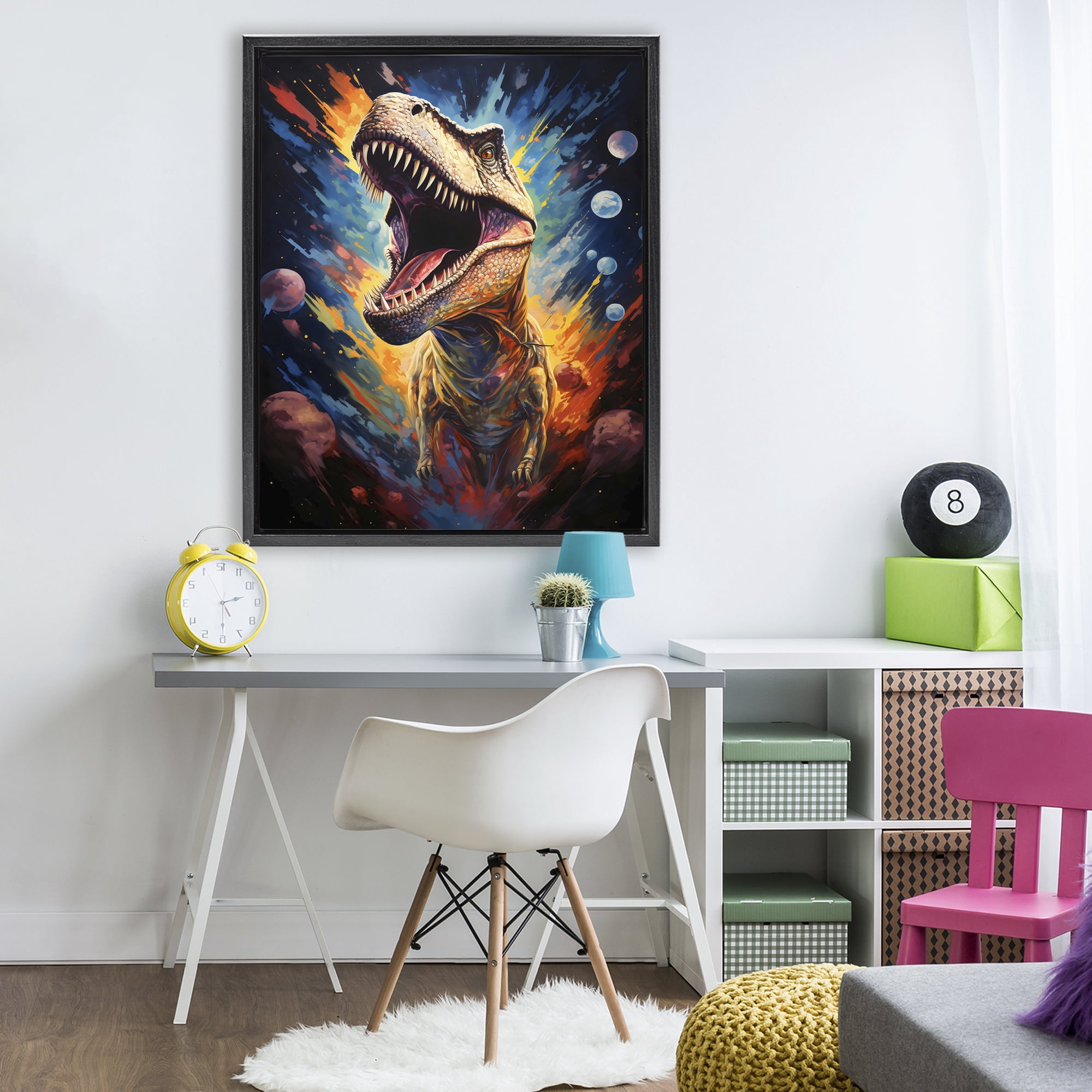 Stupell Industries Dinosaur with Planets Black Framed Floater Canvas Wall Art, design by Creative Studio