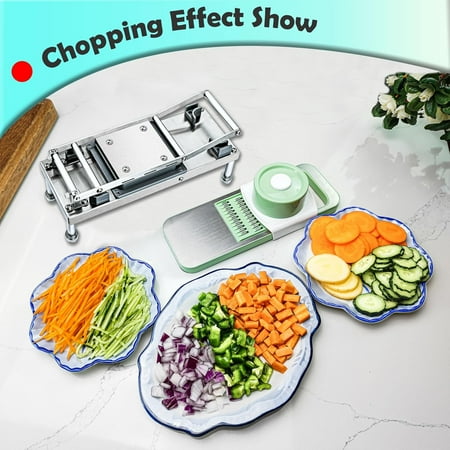All-in-1 Vegetable Chopper with 8 Stainless Steel Blades - Professional Mandoline Slicer & Food Dicer with Safety Guard - Heavy Duty Veggie Cutter for Fruits Cheese Onions - Kitchen Gadget Tool
