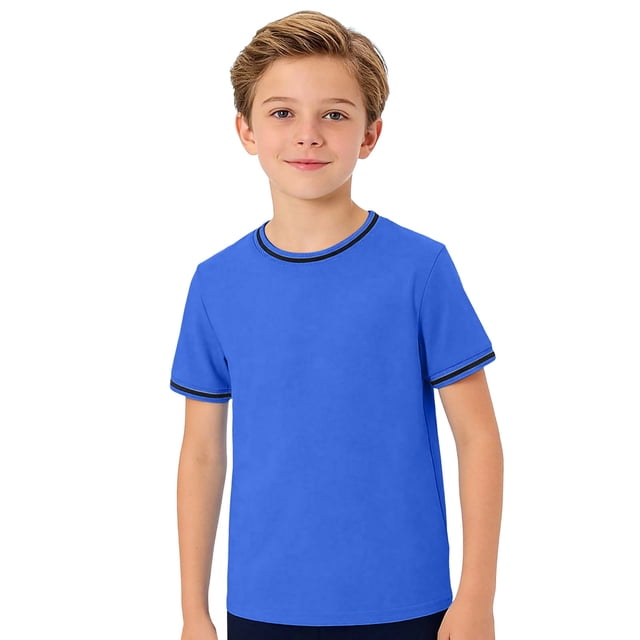 T-shirts à Manches Courtes Col Rond Unis pour Garçons, Hauts Décontractés Légers pour l'École et les Sorties, 5-14 Ans