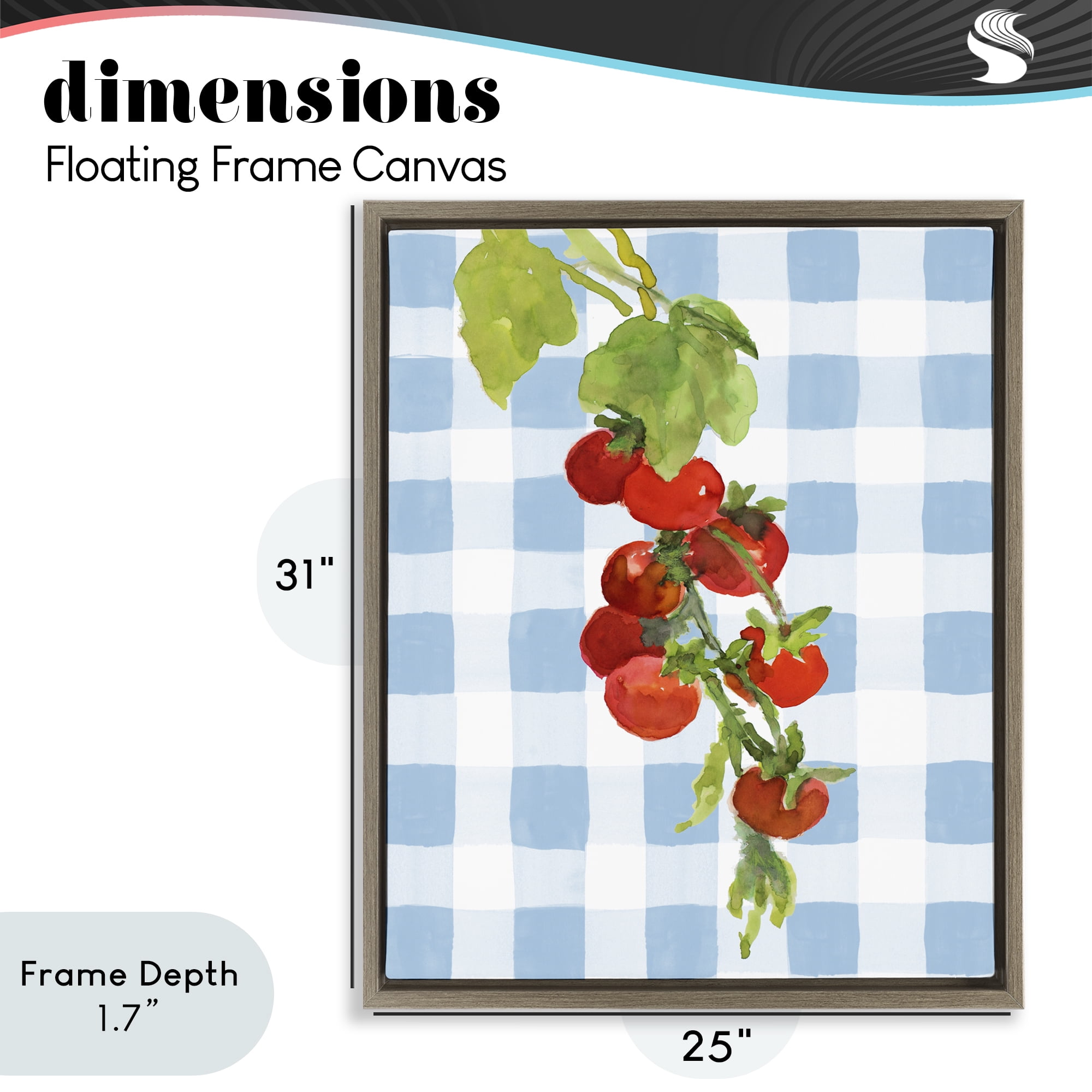 Stupell Industries Vine Ripe Tomatoes on Plaid Brown Framed Floater Canvas Wall Art, design by Lanie Loreth