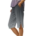 thumbnail image 2 of Cagogo Women's High Waisted Capri Pants with Pockets Solid Casual Summer Elastic Waist Cropped Palazzo Trousers Beach Vacation Lounge Pants, Black L, 2 of 5